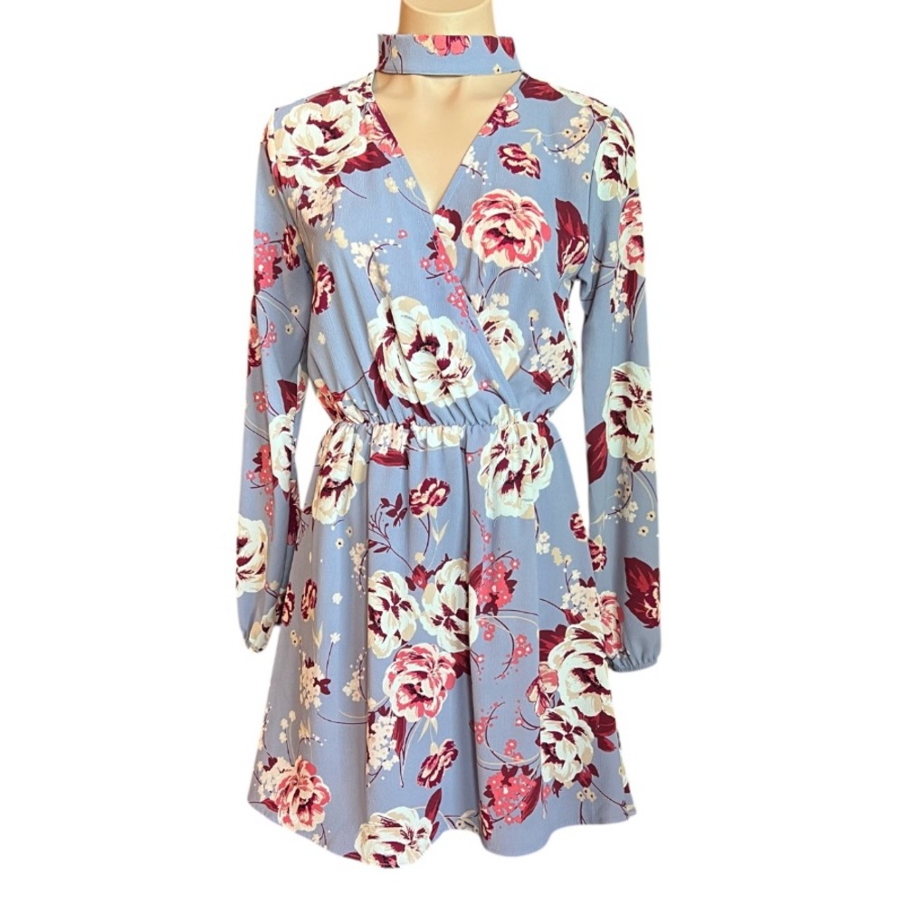 Charlotte Russe Blue Cream Mock Neck Mini Dress